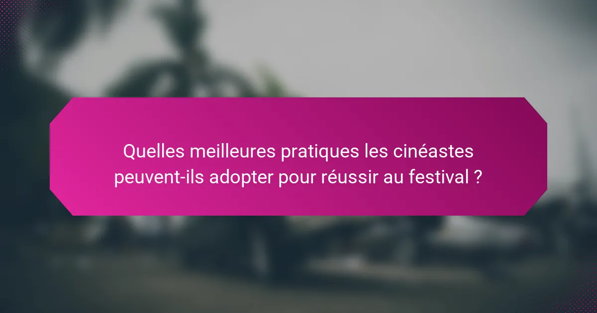 Quelles meilleures pratiques les cinéastes peuvent-ils adopter pour réussir au festival ?
