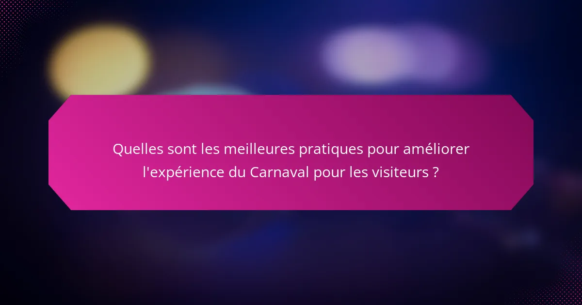 Quelles sont les meilleures pratiques pour améliorer l'expérience du Carnaval pour les visiteurs ?