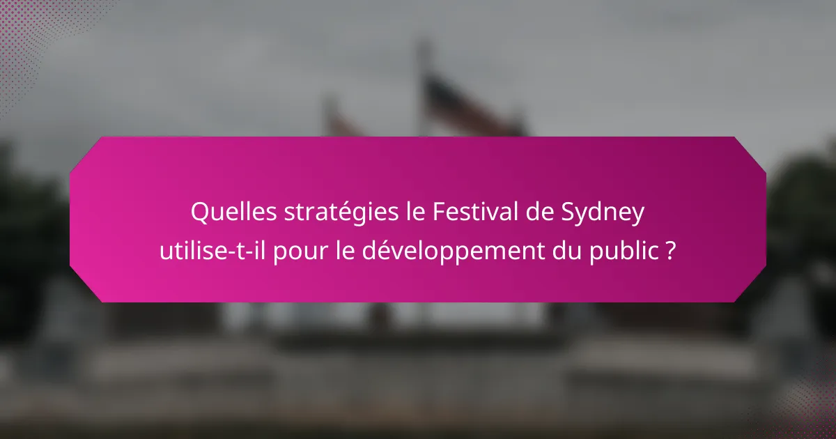 Quelles stratégies le Festival de Sydney utilise-t-il pour le développement du public ?