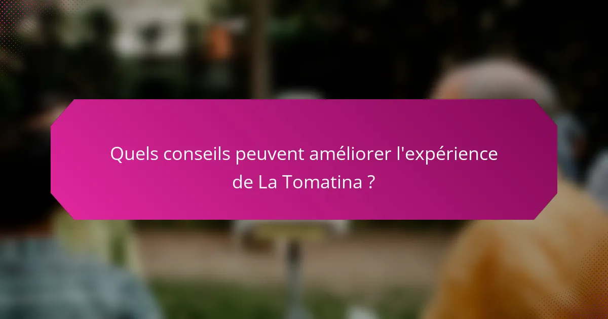 Quels conseils peuvent améliorer l'expérience de La Tomatina ?